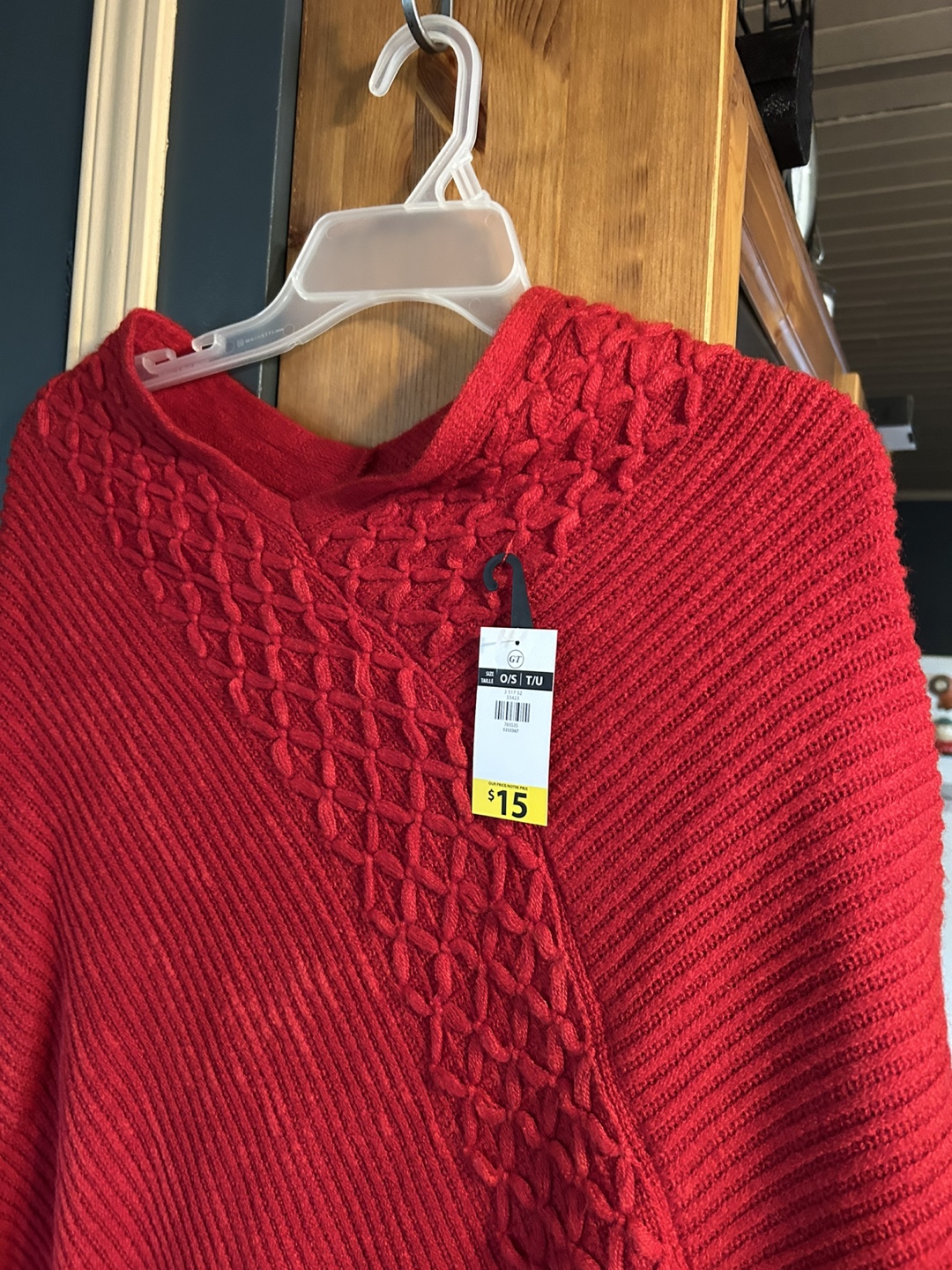 Red Knit Poncho with Fringe - photo 2