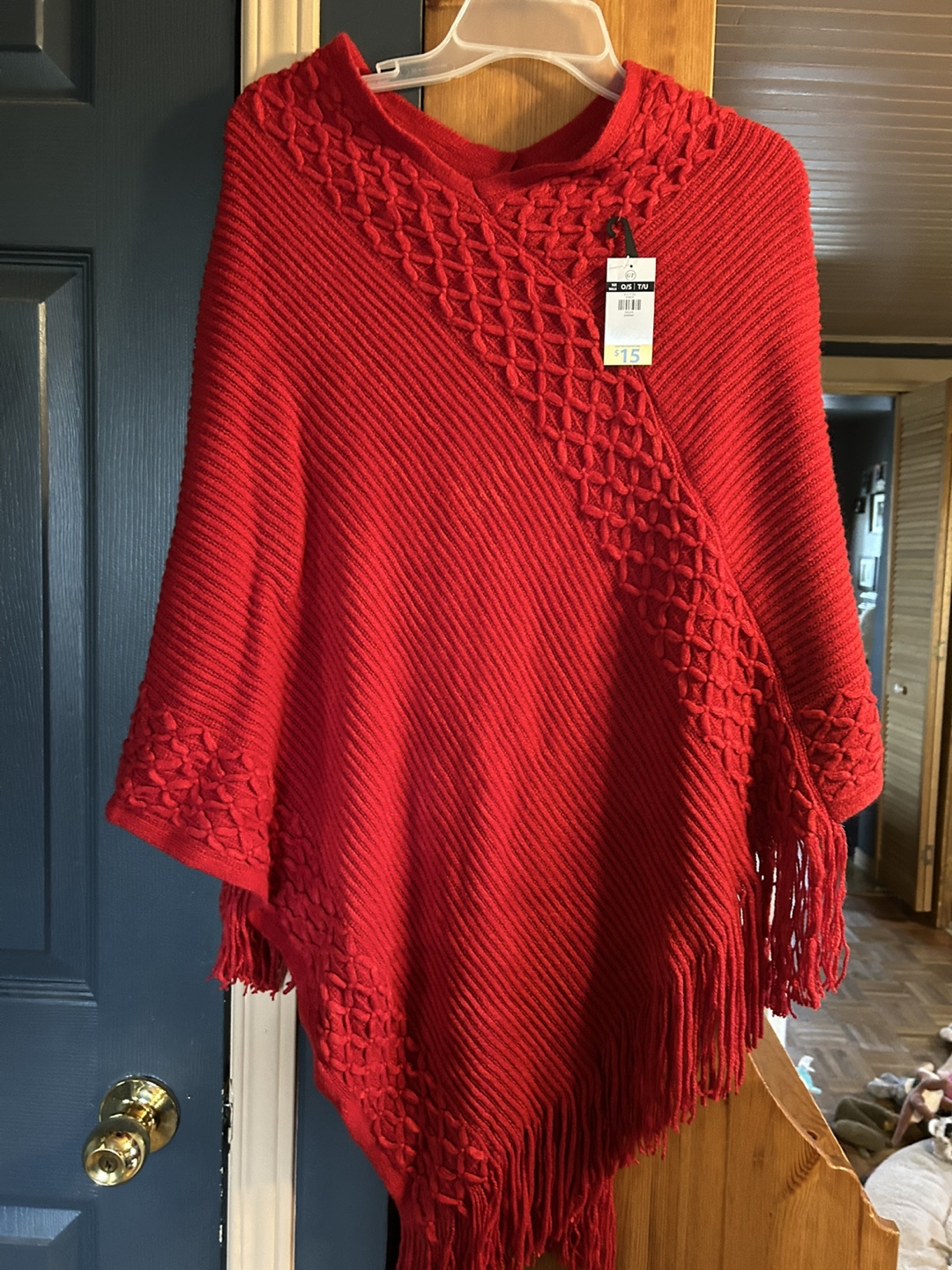Red Knit Poncho with Fringe - photo 4