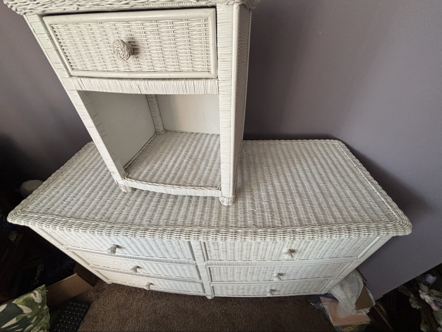 White Wicker Dresser and Nightstand Set - photo 2