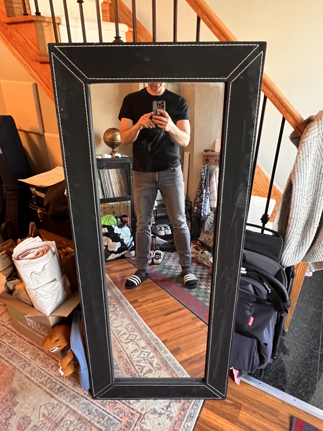 Full-length Black Leatherette Framed Mirror - photo 2