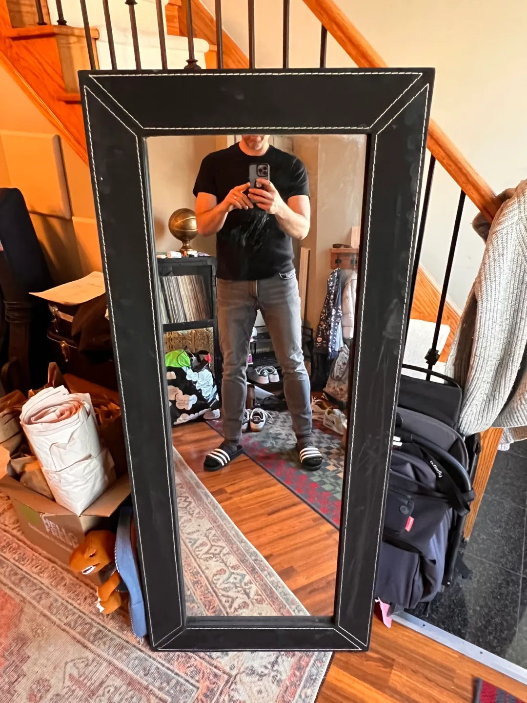 Full-length Black Leatherette Framed Mirror image indicator(2)