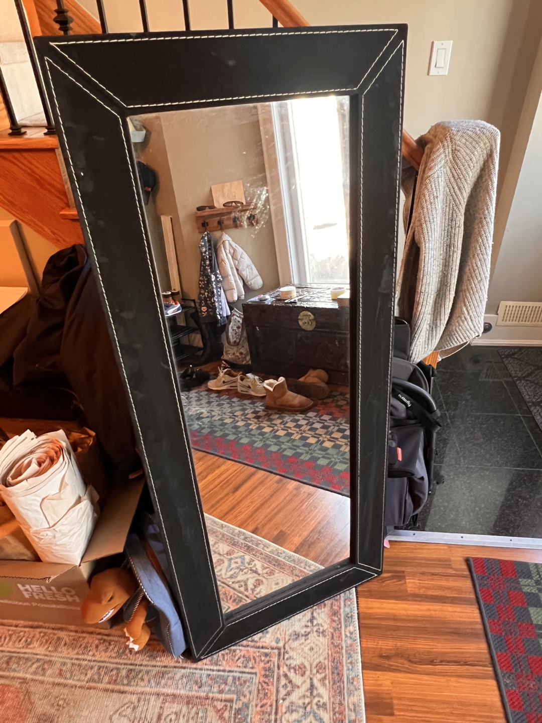 Full-length Black Leatherette Framed Mirror