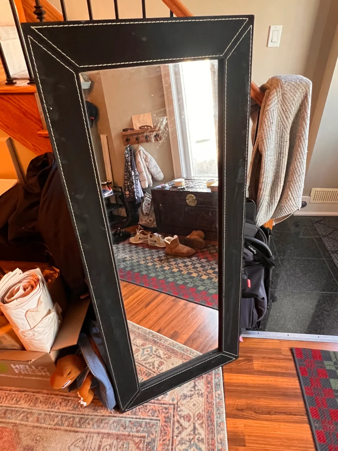 Full-length Black Leatherette Framed Mirror thumbnail