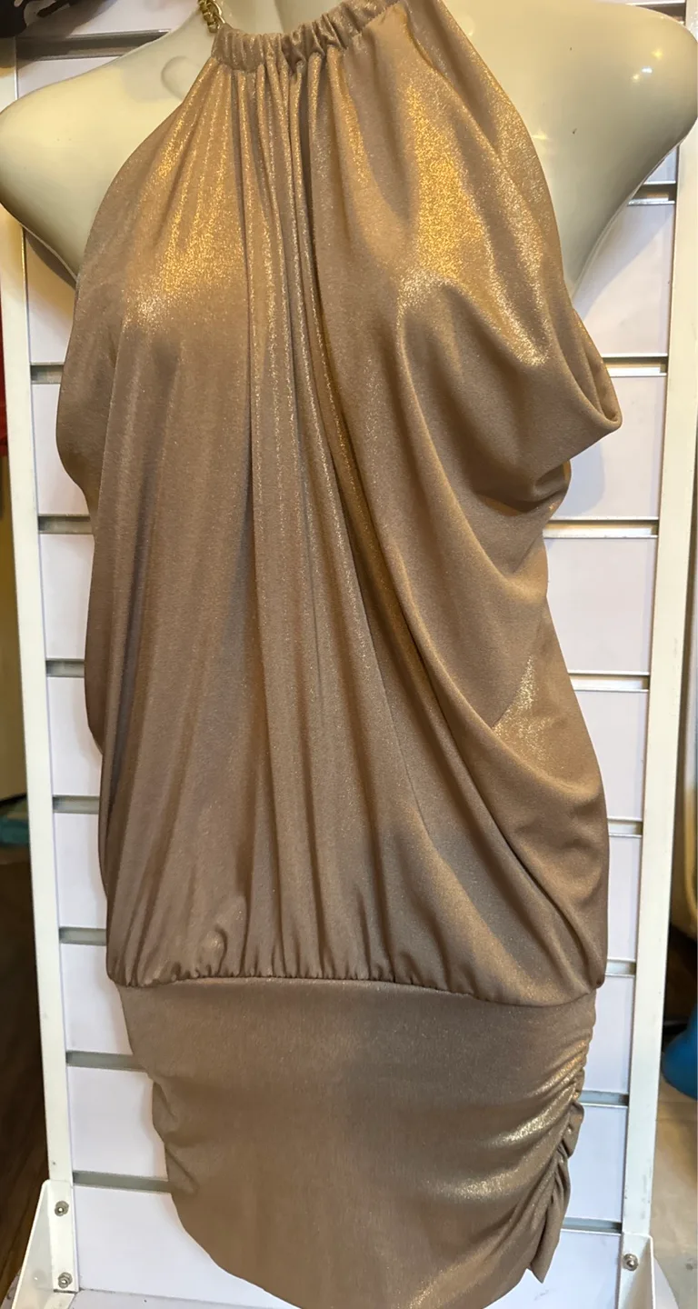 Gorgeous sparkly taupe halter dress or top, size small thumbnail