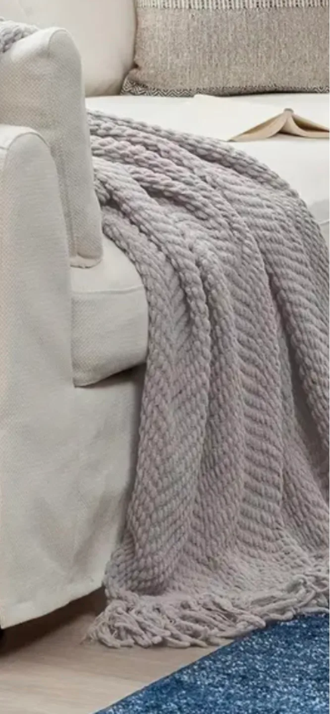 Soft Knit Throw Blanket with Tassels - Green and Grey Options image indicator(3)