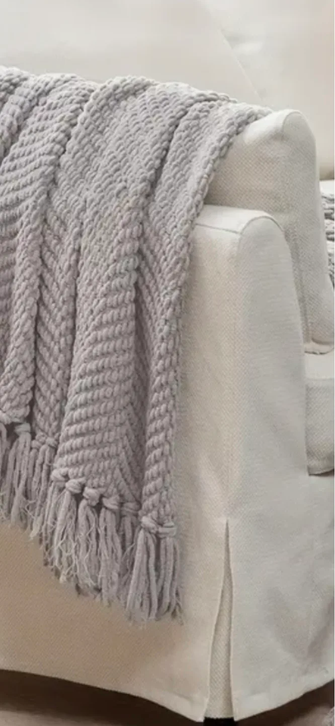 Soft Knit Throw Blanket with Tassels - Green and Grey Options image indicator(2)