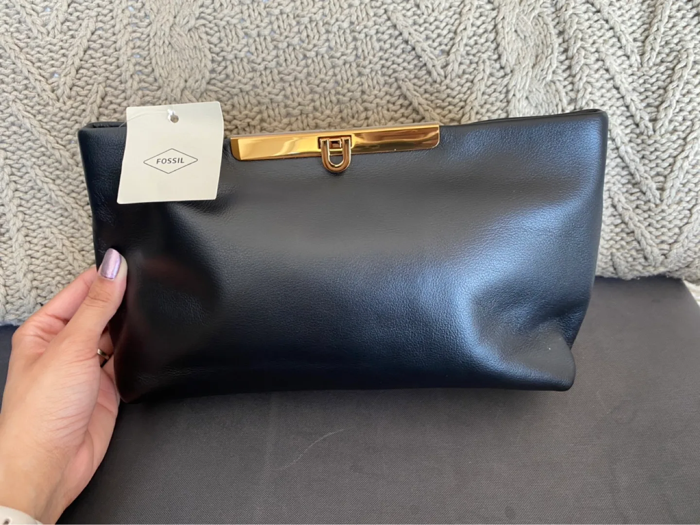 Fossil Black Leather Clutch with Gold-Tone Hardware thumbnail