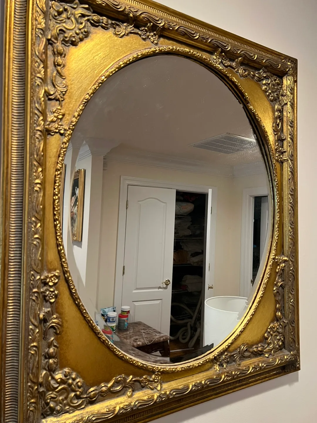 Ornate Gold Framed Oval Mirror & Coastal Painting image indicator(3)