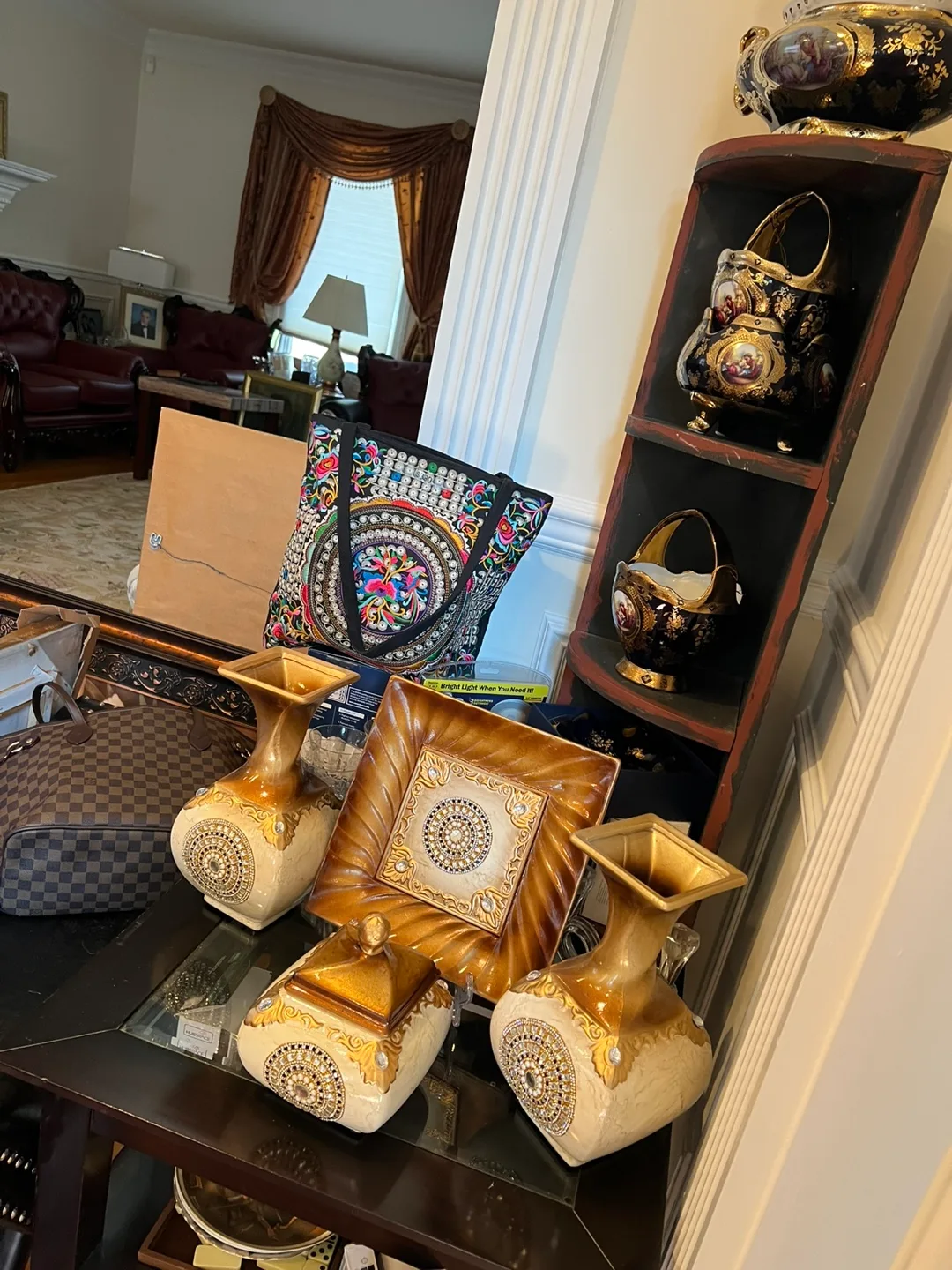 Ornate Gold Framed Oval Mirror & Coastal Painting image indicator(7)