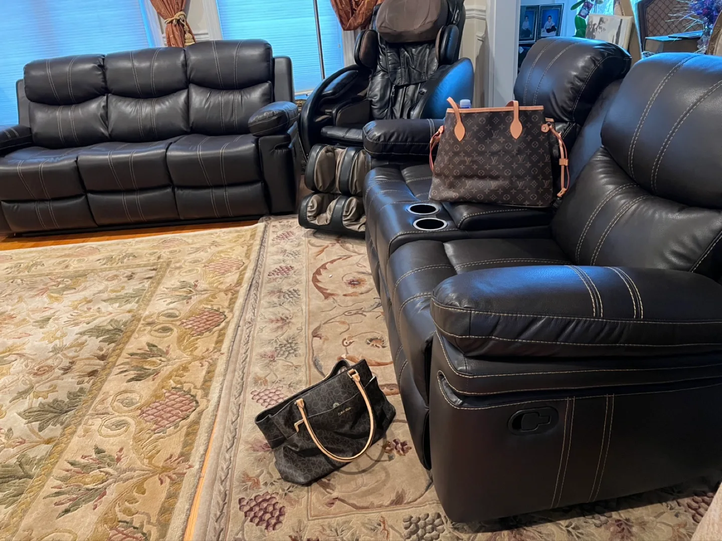 Ornate Gold Framed Oval Mirror & Coastal Painting image indicator(10)