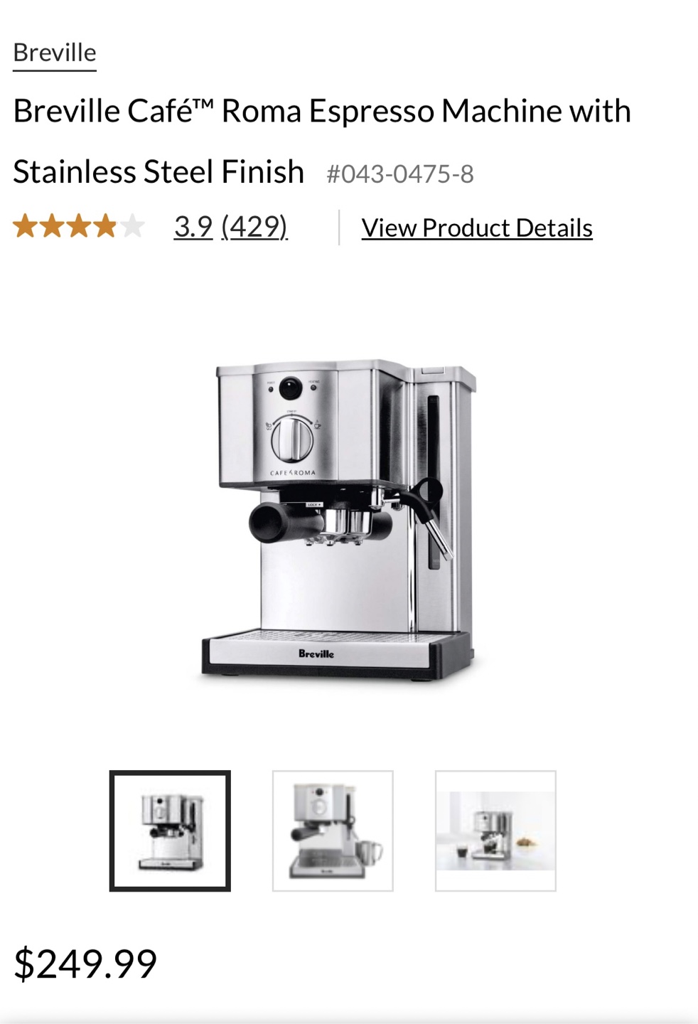 Breville Cafe Roma Espresso Machine - photo 4