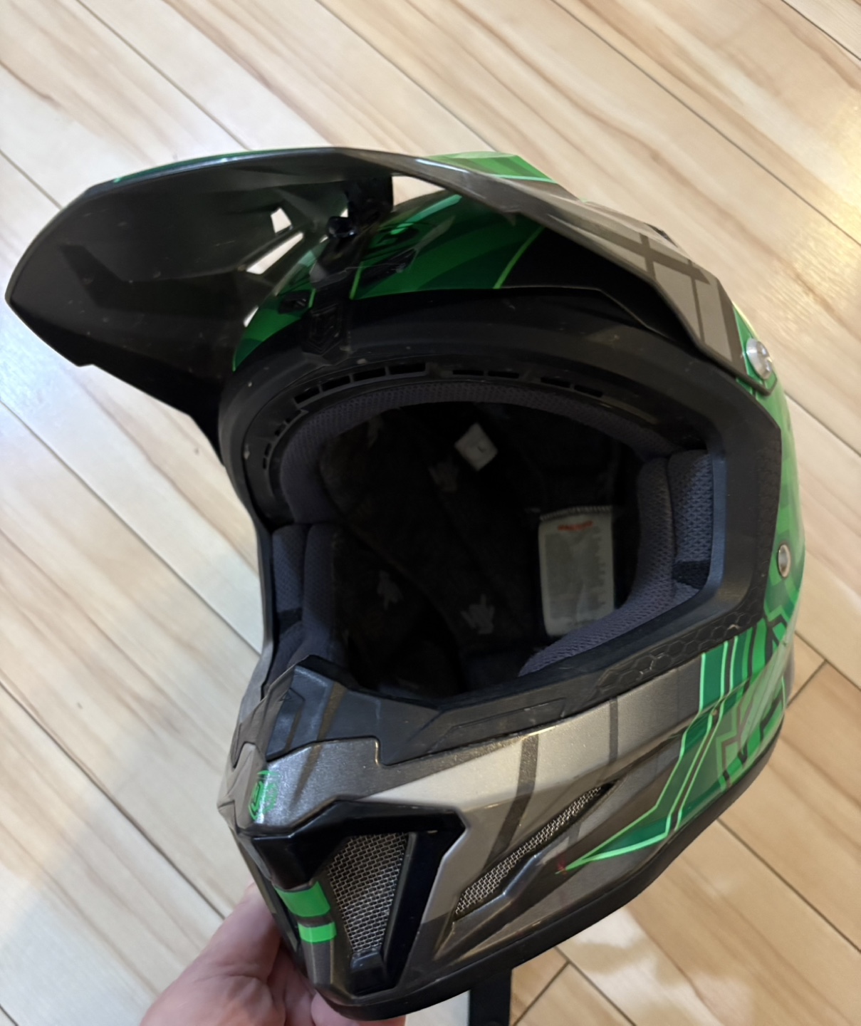Youth Lg Motocross Helmet - Green & Grey - photo 3