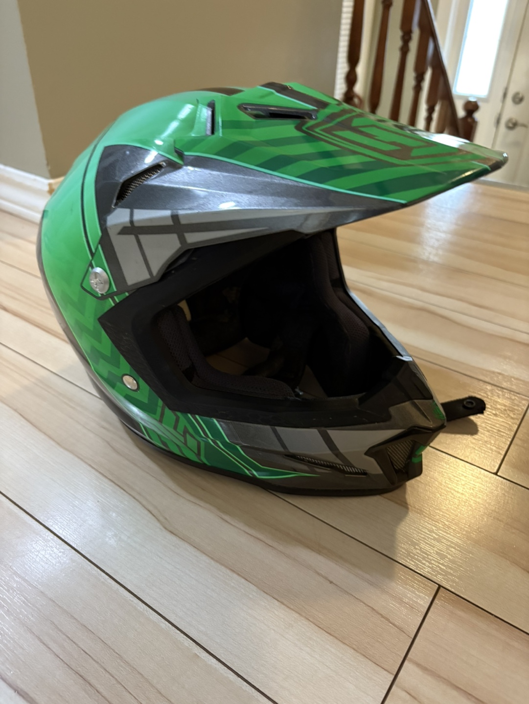 Youth Lg Motocross Helmet - Green & Grey - photo 2