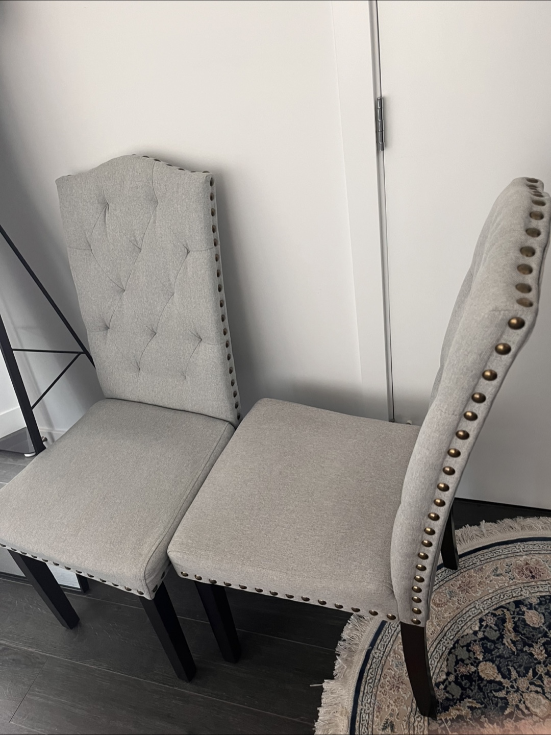 Pair of Grey Tufted Dining Chairs - photo 2