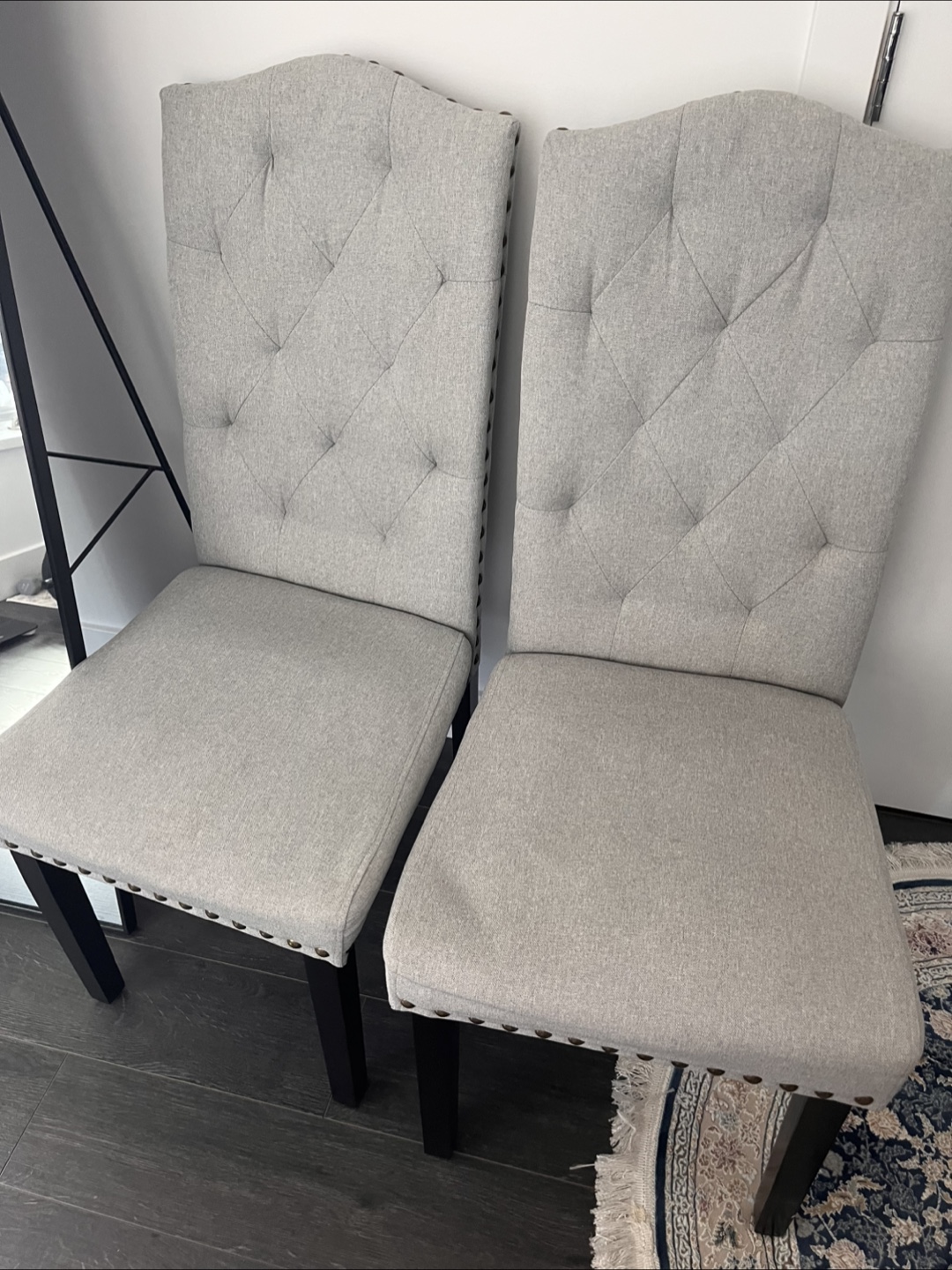 Pair of Grey Tufted Dining Chairs