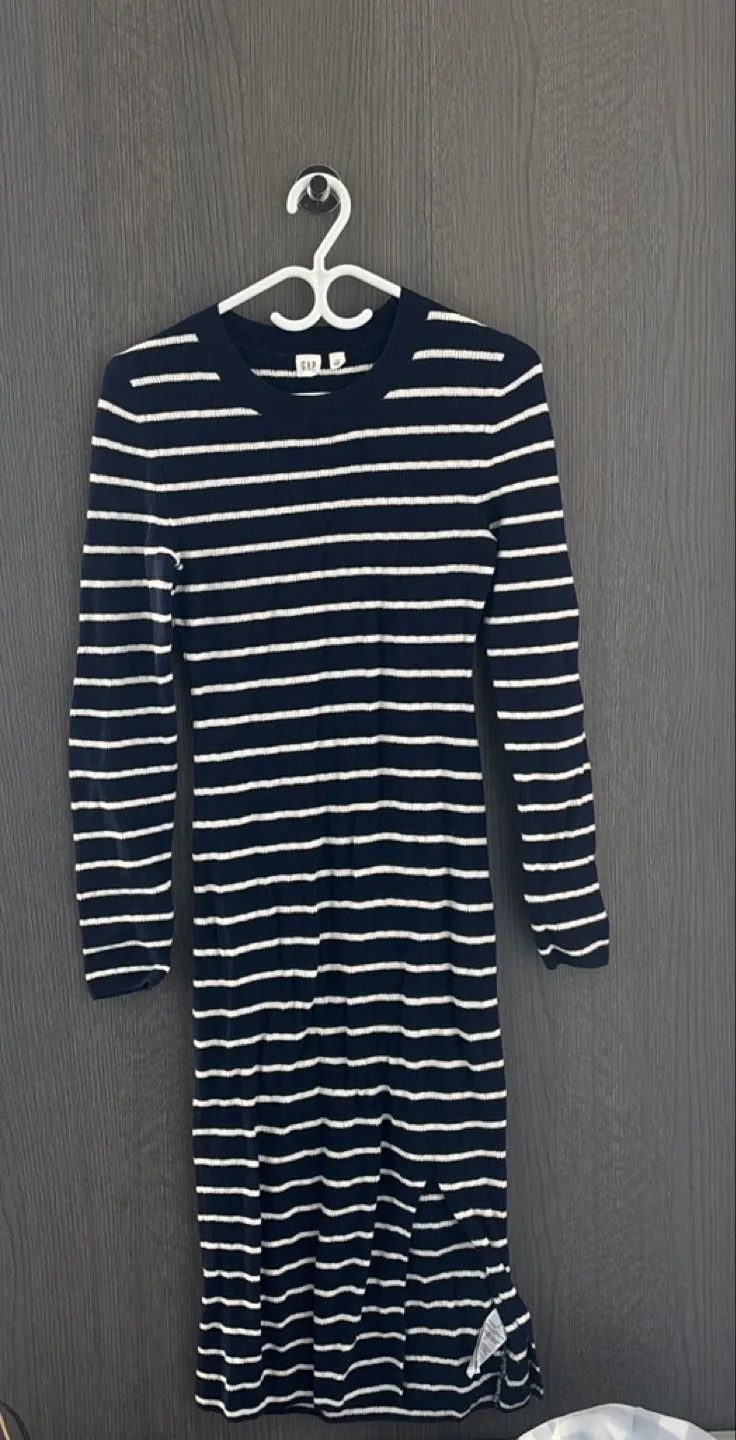Gap Navy and White Striped Knit Dress thumbnail