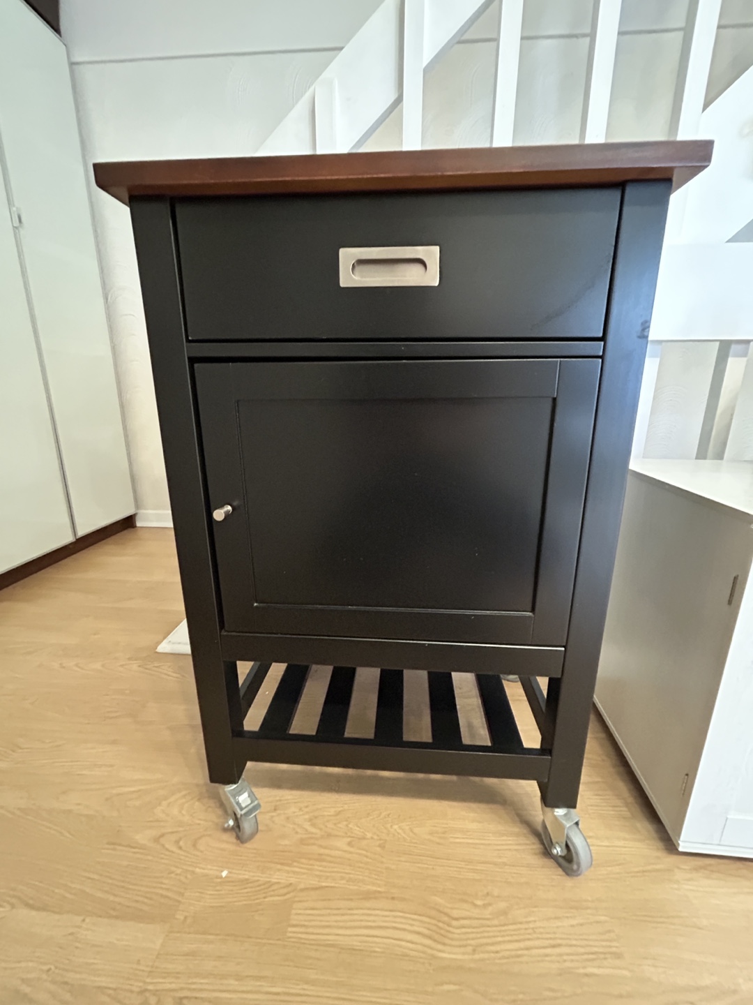 Black Kitchen Cart with Wood Top