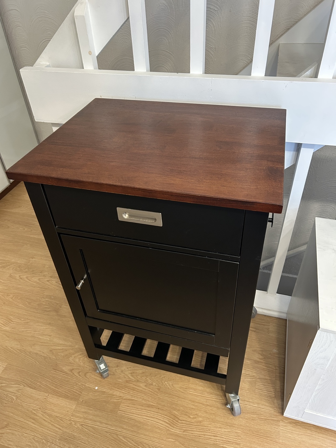 Black Kitchen Cart with Wood Top - photo 2