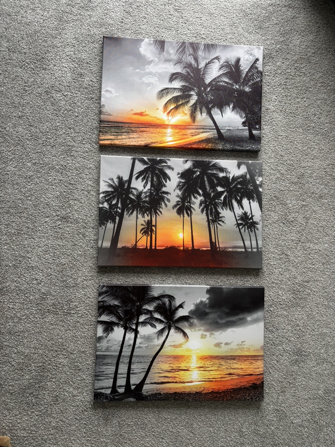 Triple-Panel Tropical Sunset Canvas Wall Art