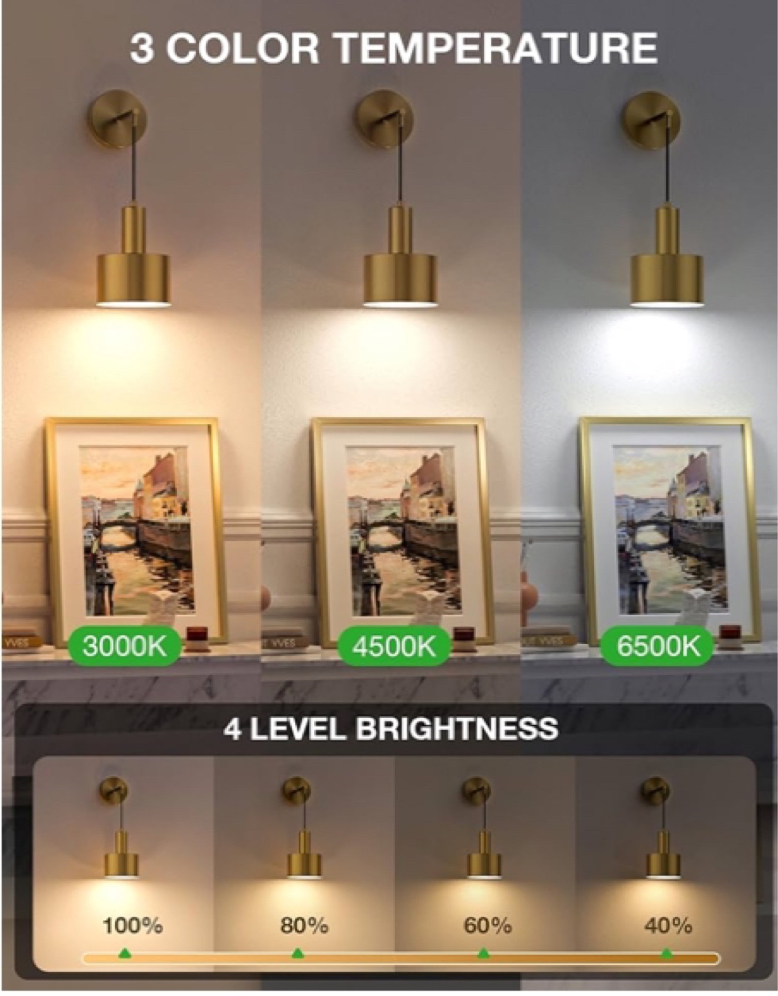 Pair of Modern Gold Wall Lamps with Remote Control & RGB - photo 2