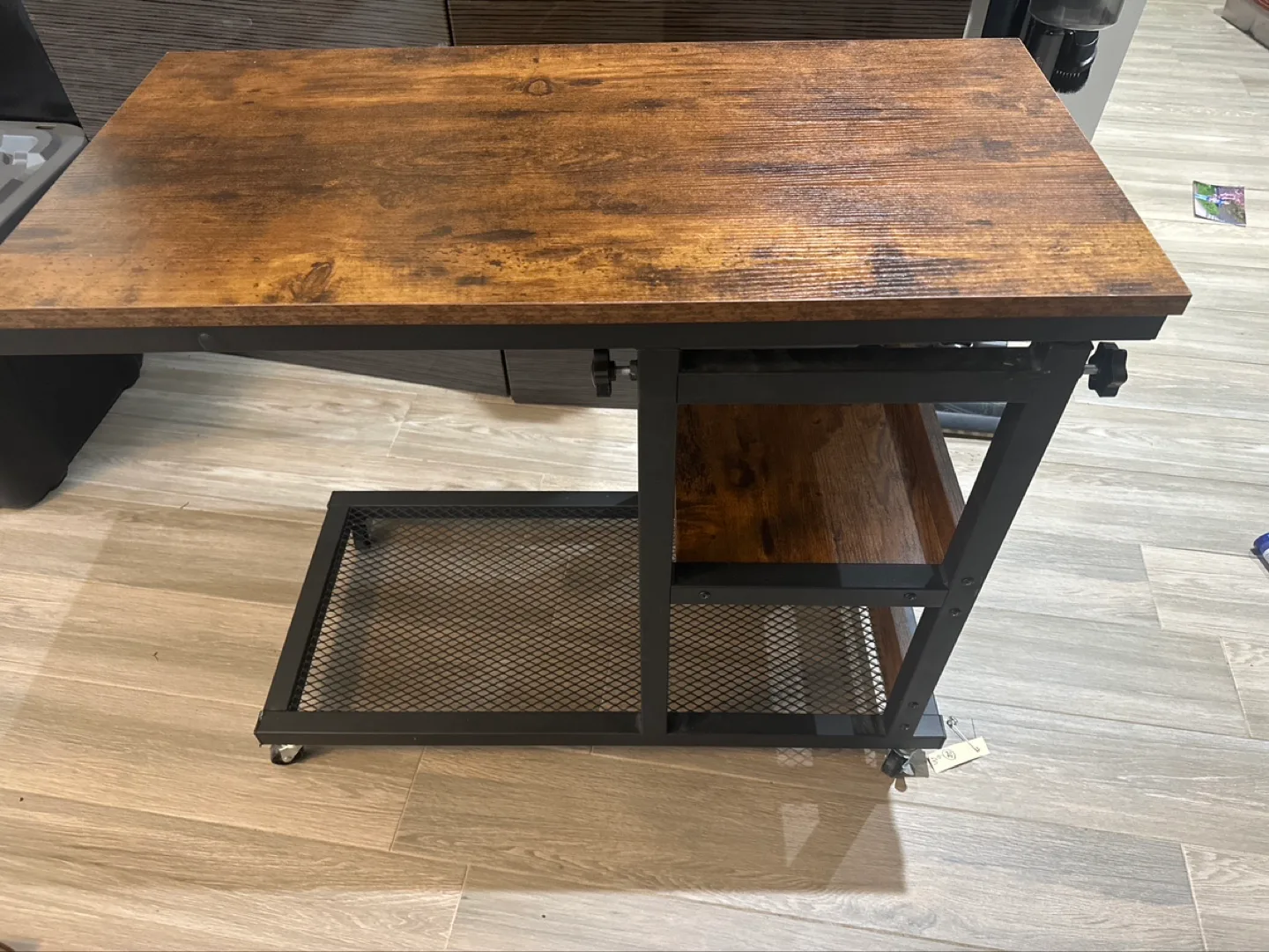 Industrial-Style Rolling Cart with Wooden Top thumbnail