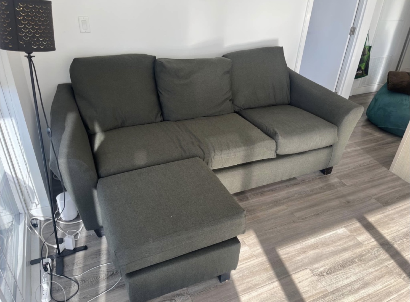 Dark Green Sectional Sofa with Ottoman - photo 2