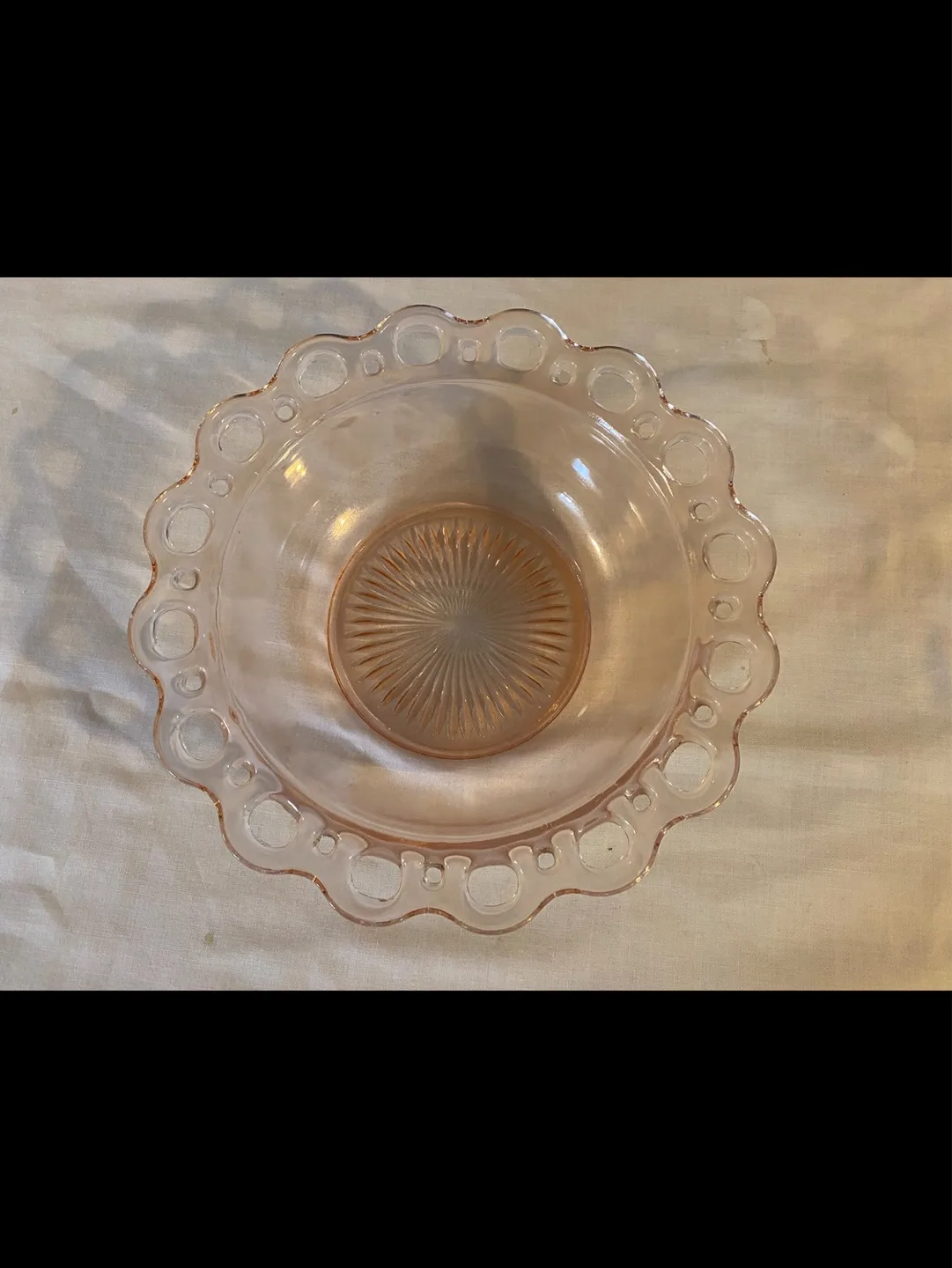Vintage Pink Depression Glass Bowl:  Lace Edge/Open Lace image indicator(2)
