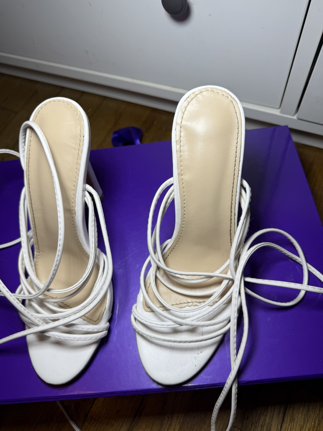 White Lace-Up High Heels