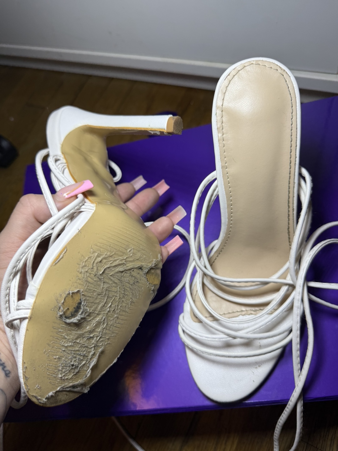 White Lace-Up High Heels - photo 3
