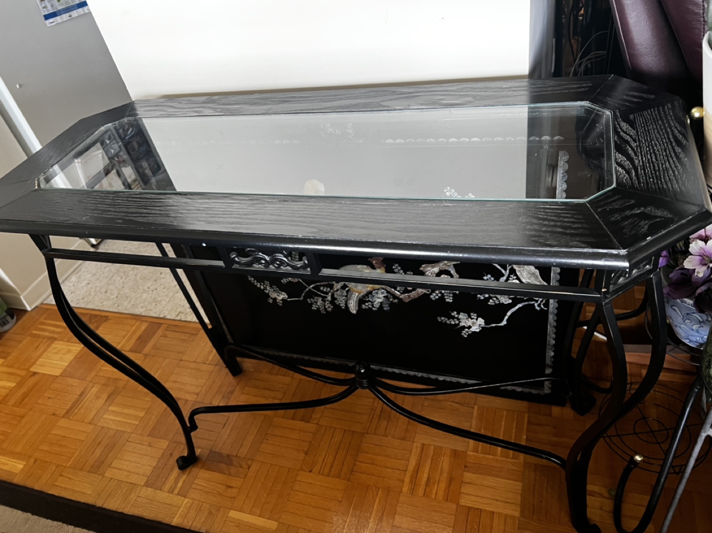 Black Console Table with Glass Top