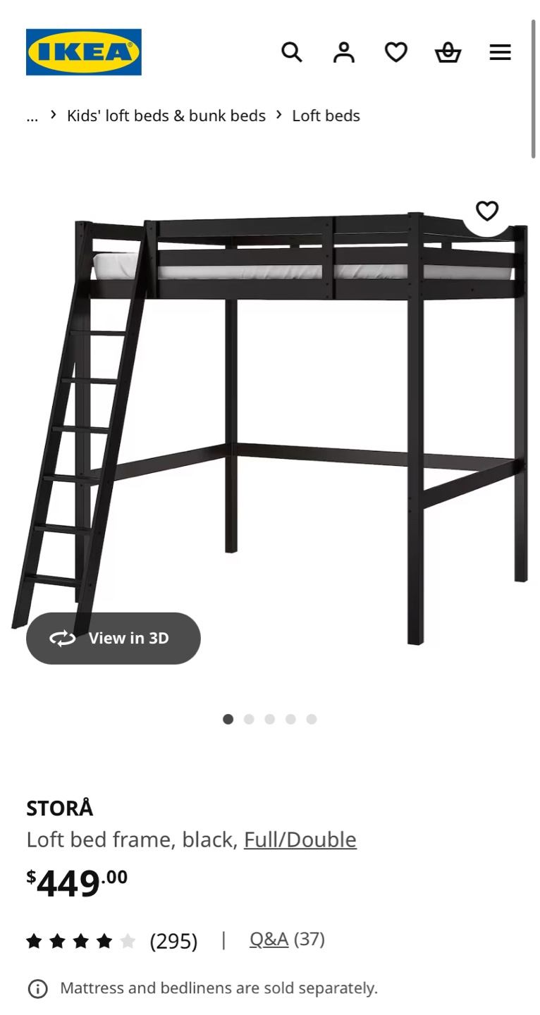 IKEA STORÅ Loft Bed Frame, Full/Double, Black