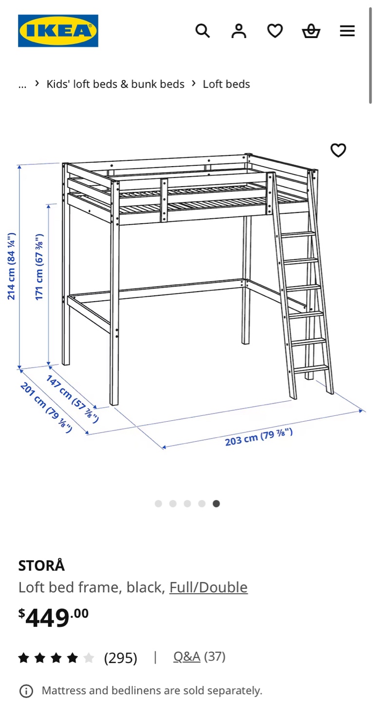IKEA STORÅ Loft Bed Frame, Full/Double, Black - photo 2