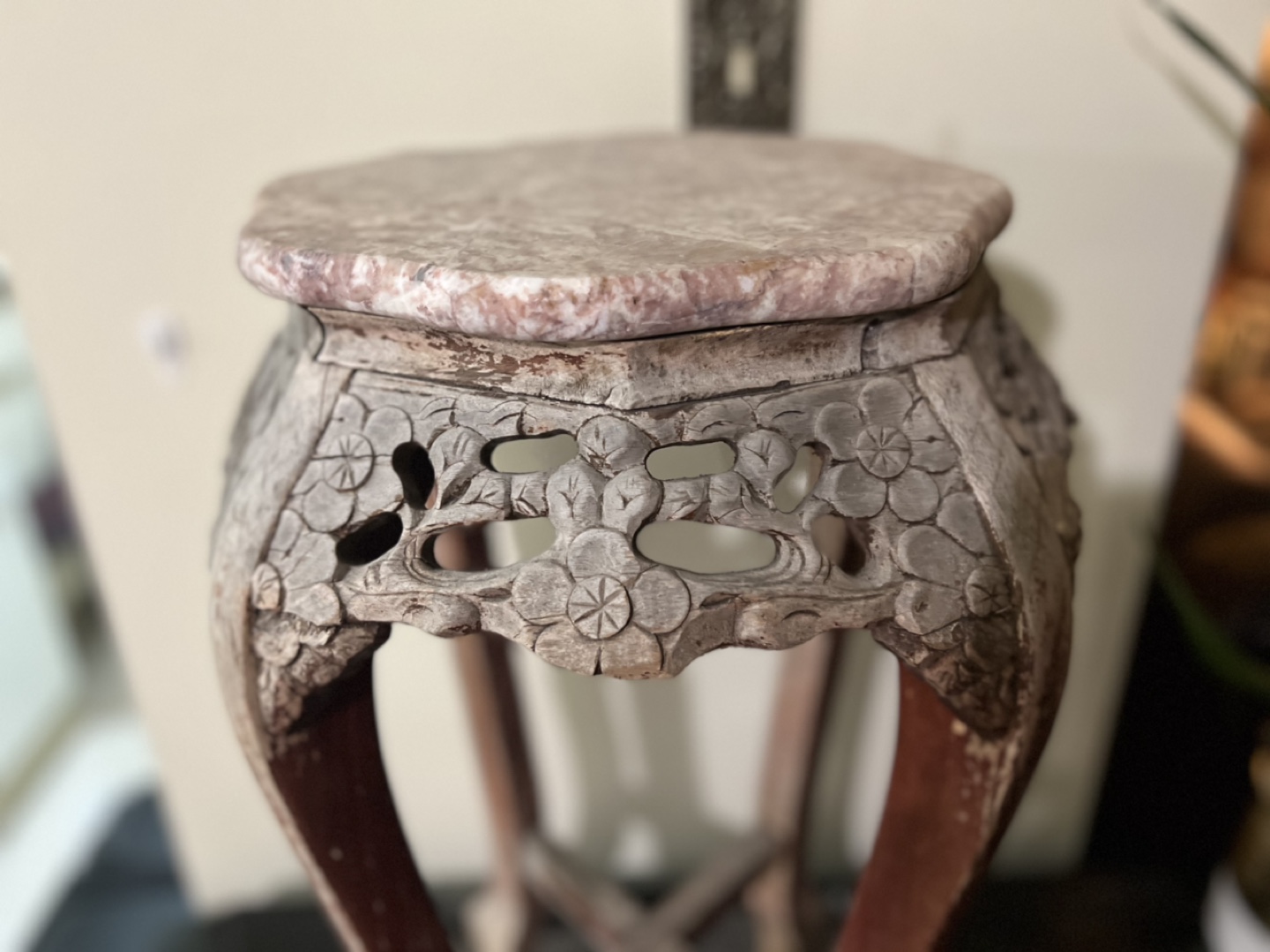 Antique Carved Wood Stand with Marble Top - photo 5