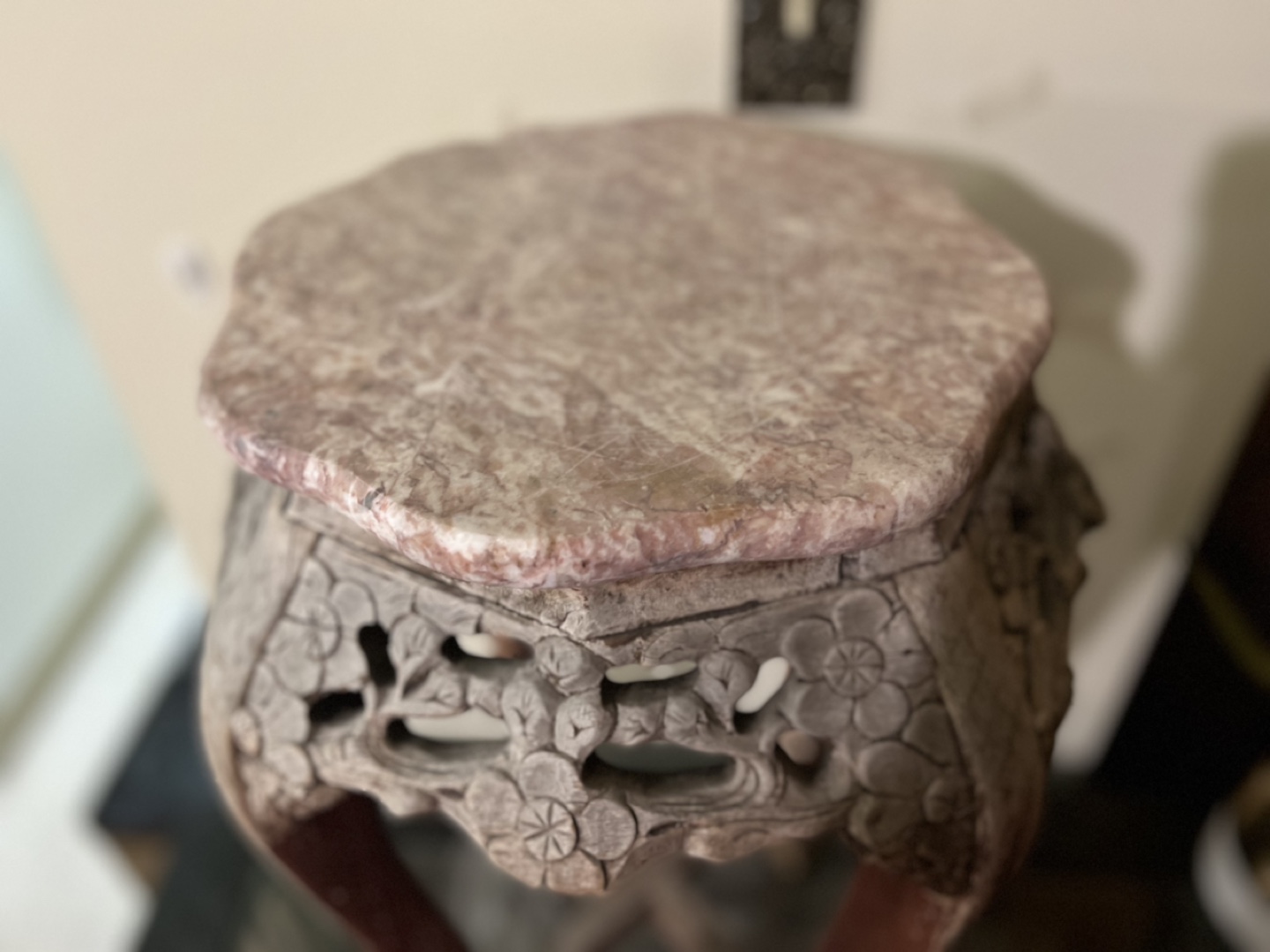 Antique Carved Wood Stand with Marble Top - photo 4
