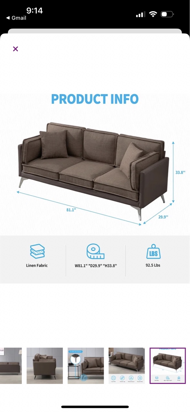 Wayfair Brown/Taupe Modern 3 Seater Sofa - photo 3