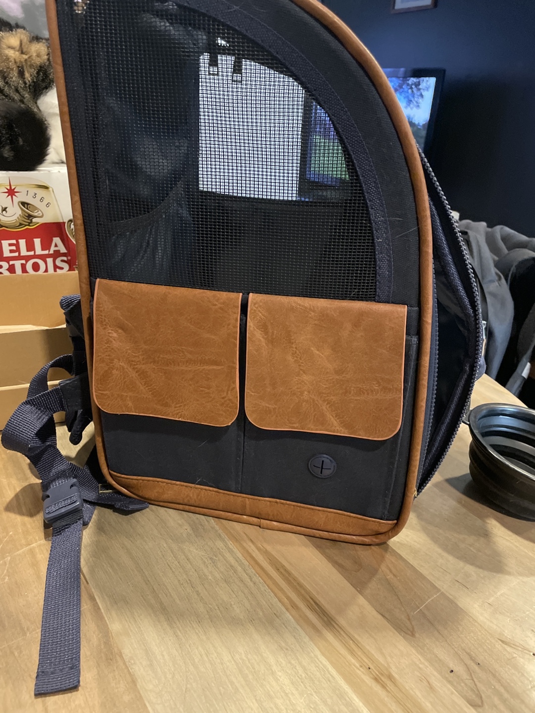 Pet Carrier Backpack - Navy Blue and Brown - photo 2
