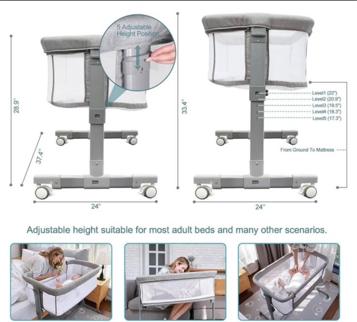 Baby Bassinet with 5 Adjustable Height Positions - photo 2