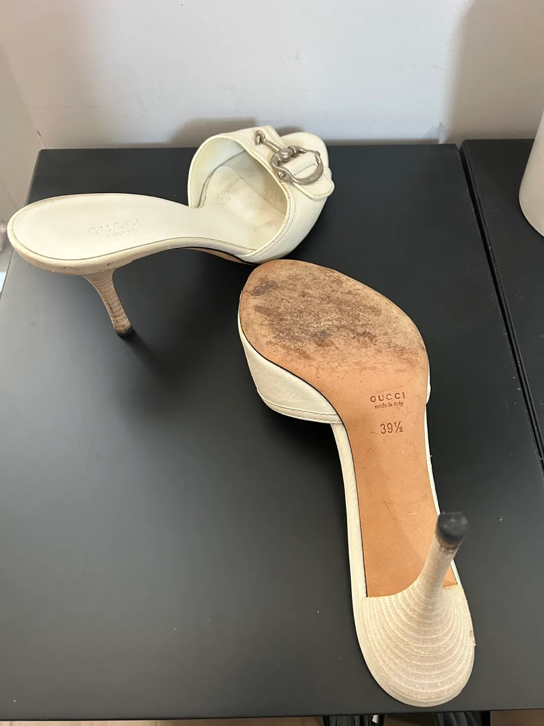 Vintage Gucci White Leather Buckle Mules - Size 39½ image indicator(5)