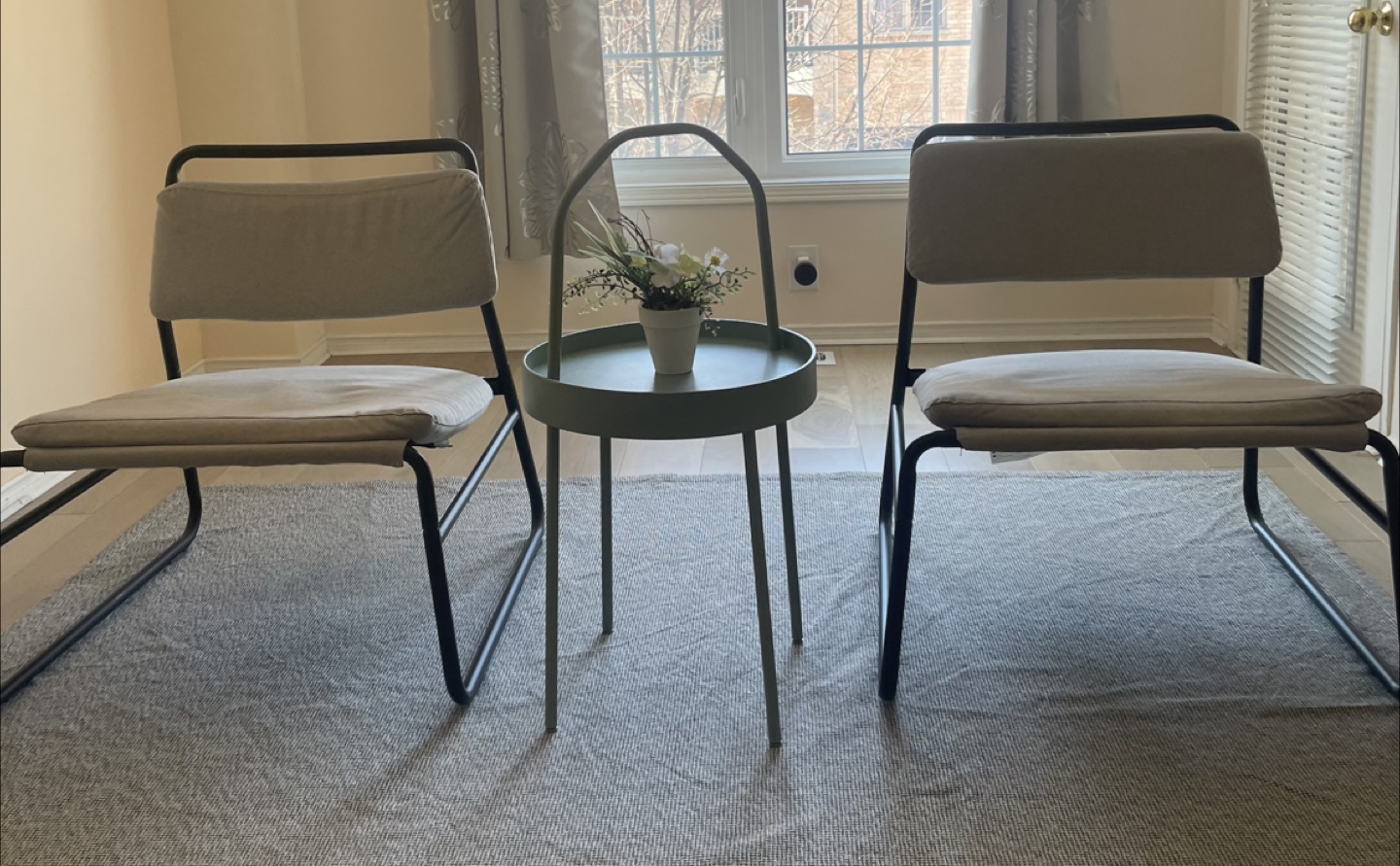 Pair of Modern Accent Chairs with Side Table