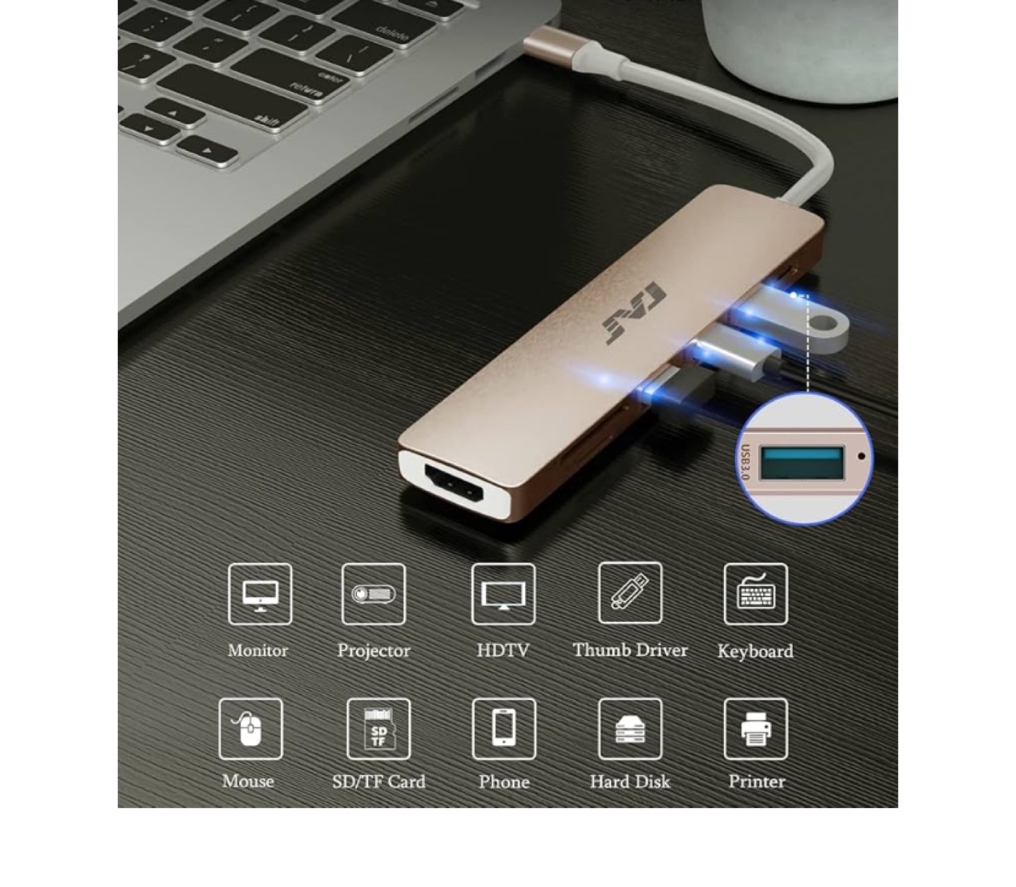 JSAUX 7-in-1 USB-C Hub - Gold - photo 2