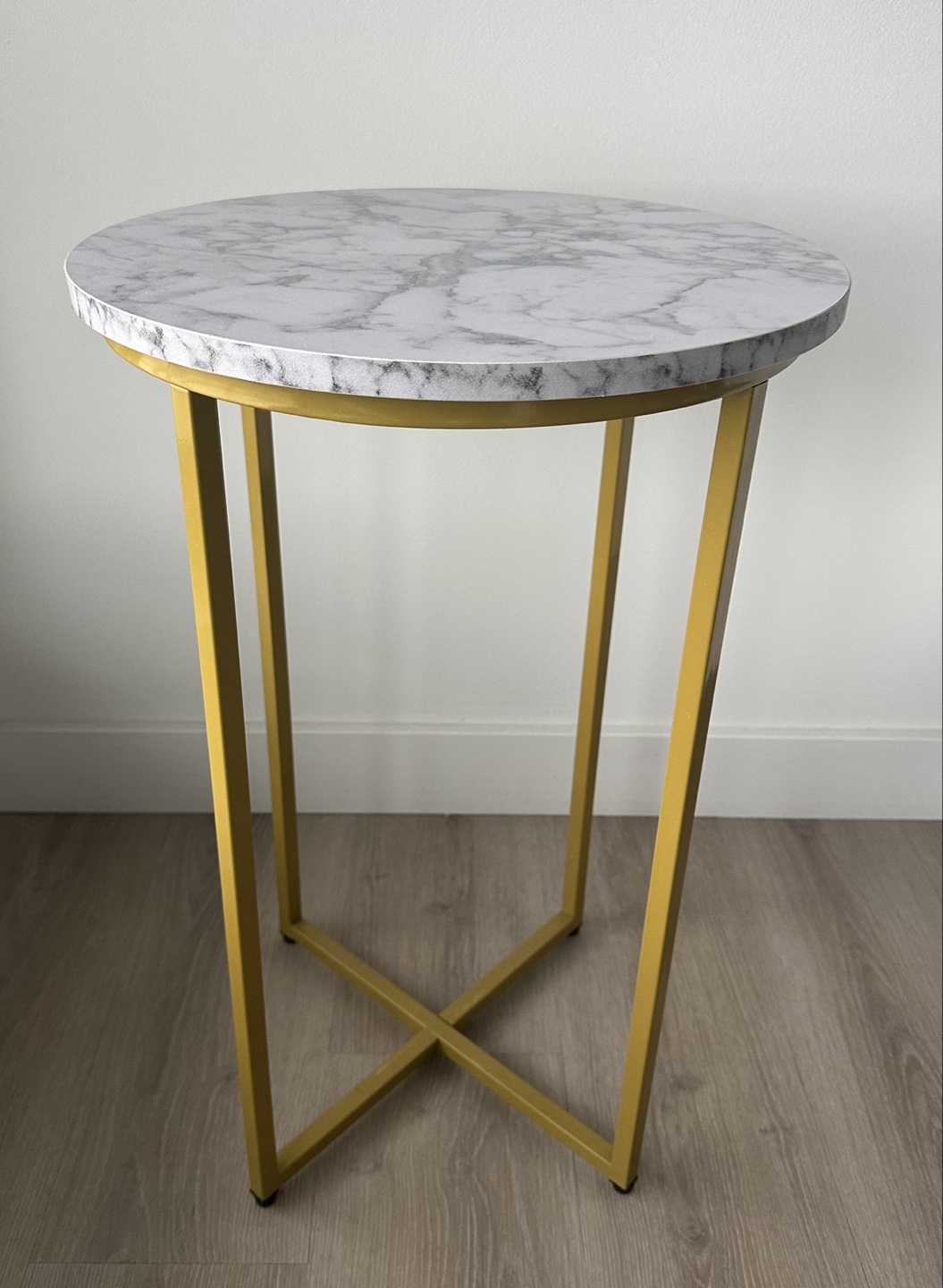 Round Marble Accent Table with Gold Legs