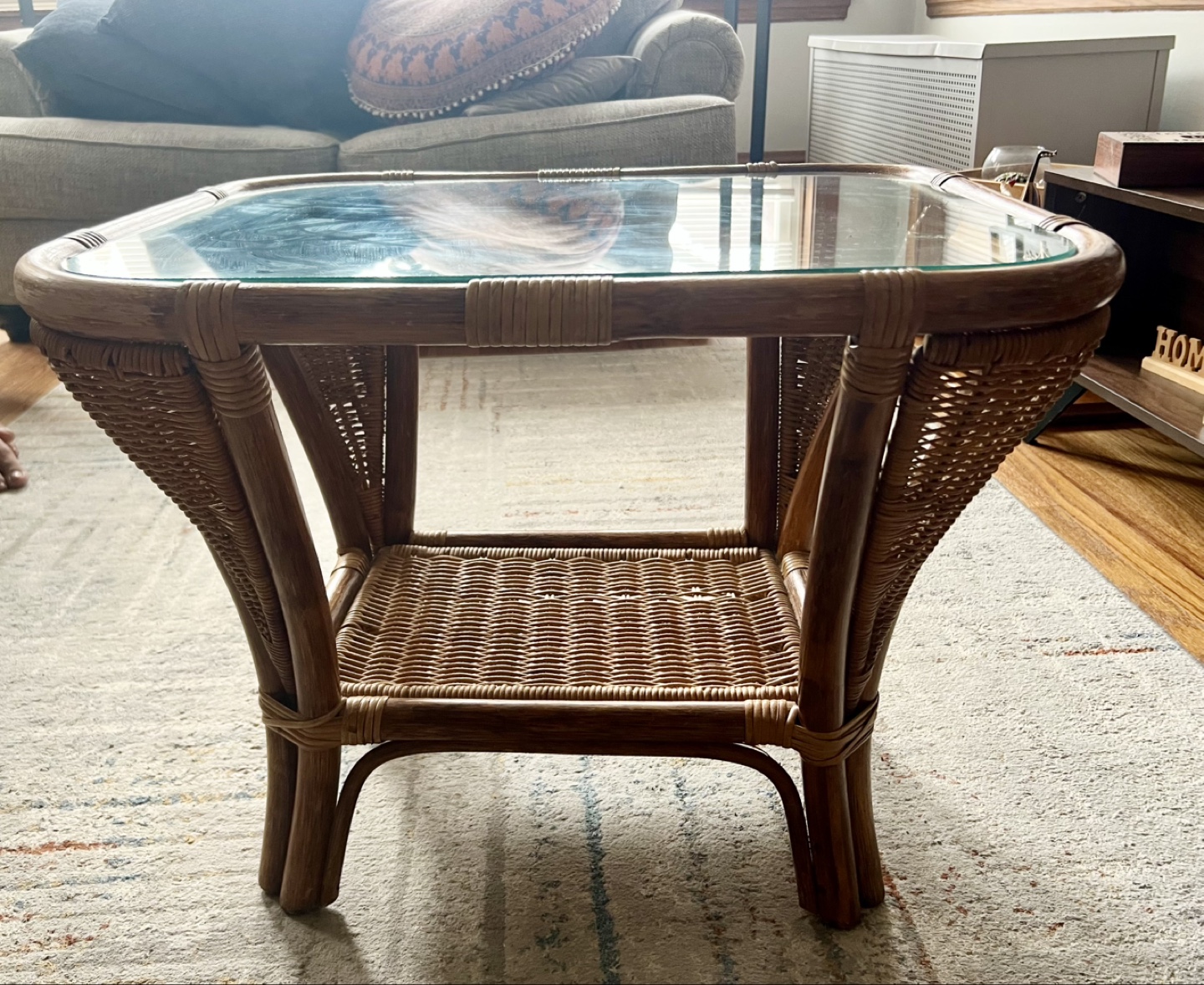 Rattan and Glass Coffee Table