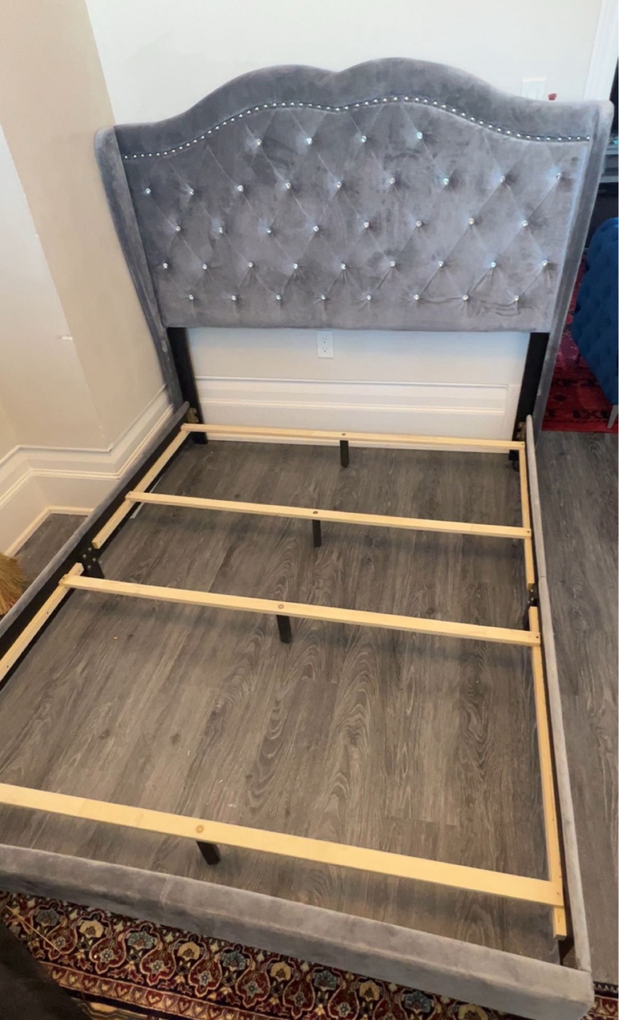 Grey Velvet Queen Bed Frame with Diamond Tufting - photo 2