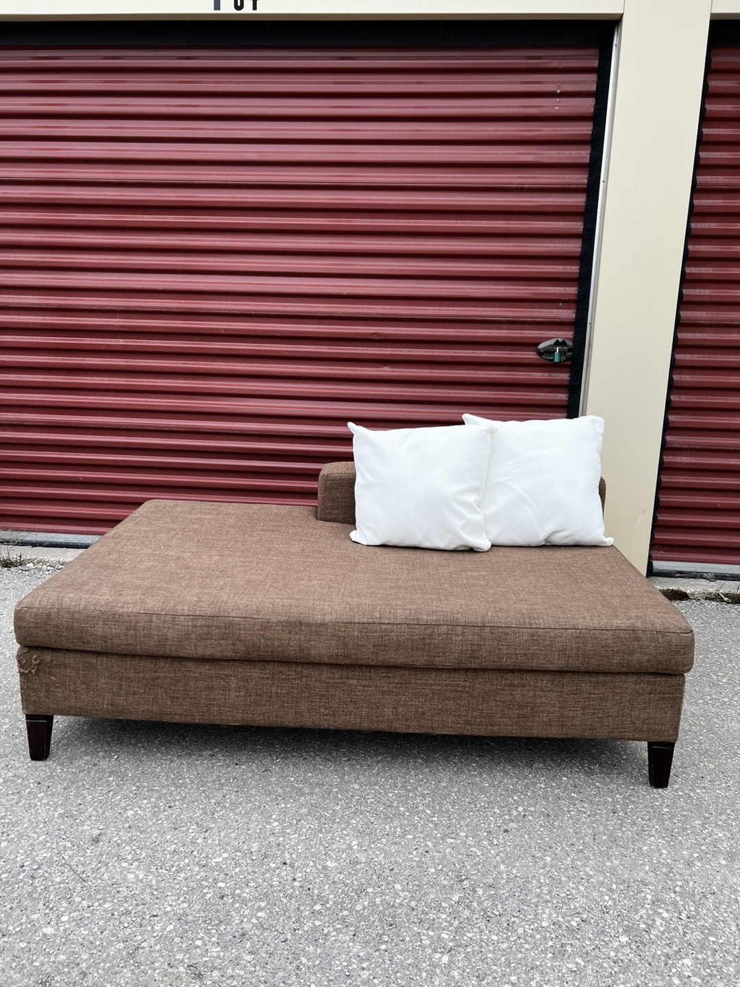 Brown Fabric Couch (Chaise) w/ Throw Pillows