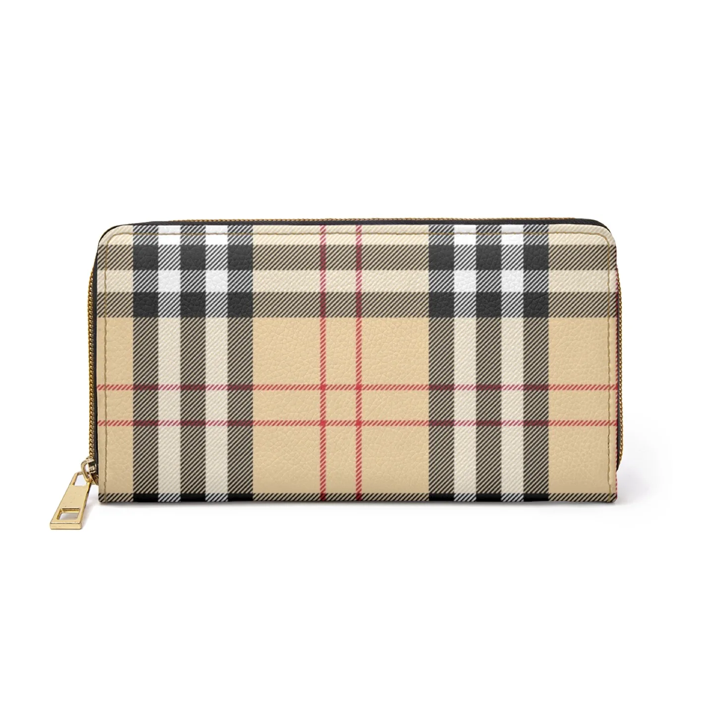 Beige and Black Plaid Zip Around Wallet image indicator(2)