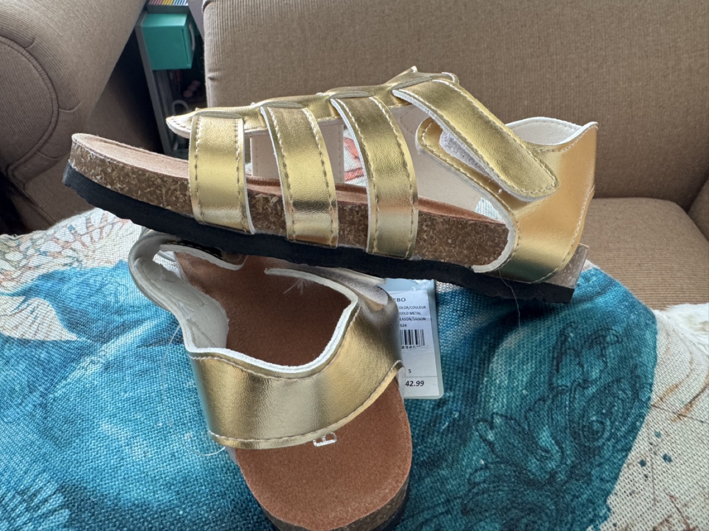 Girls' Gold Cork Sandals - Size 5 - photo 3
