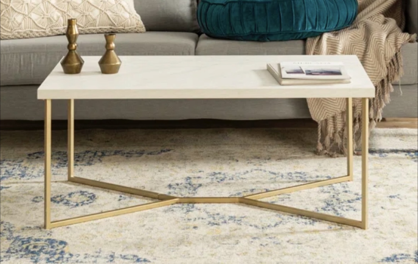 Modern Gold Metal & White Marble Coffee Table - photo 4