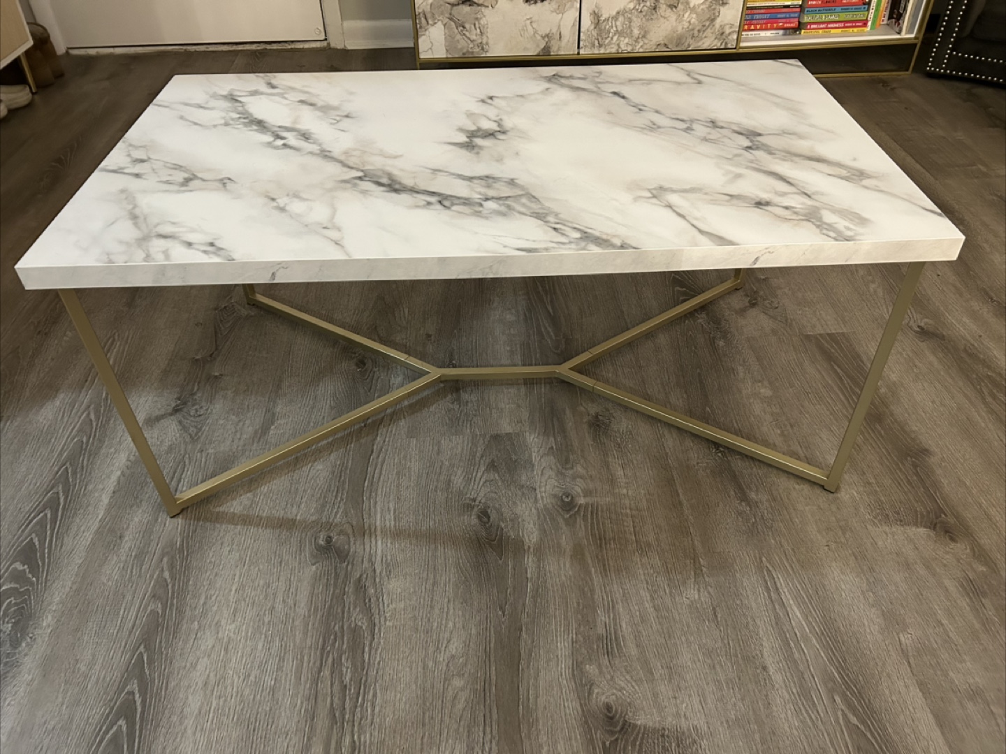 Modern Gold Metal & White Marble Coffee Table