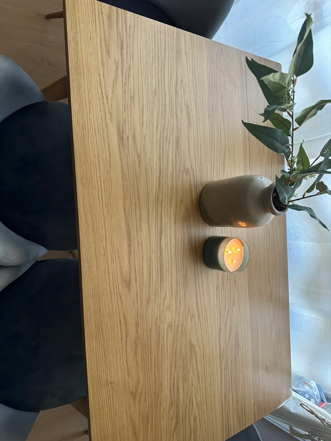 Set of Four Grey Velvet Dining Chairs with Light Wood Legs image indicator(8)