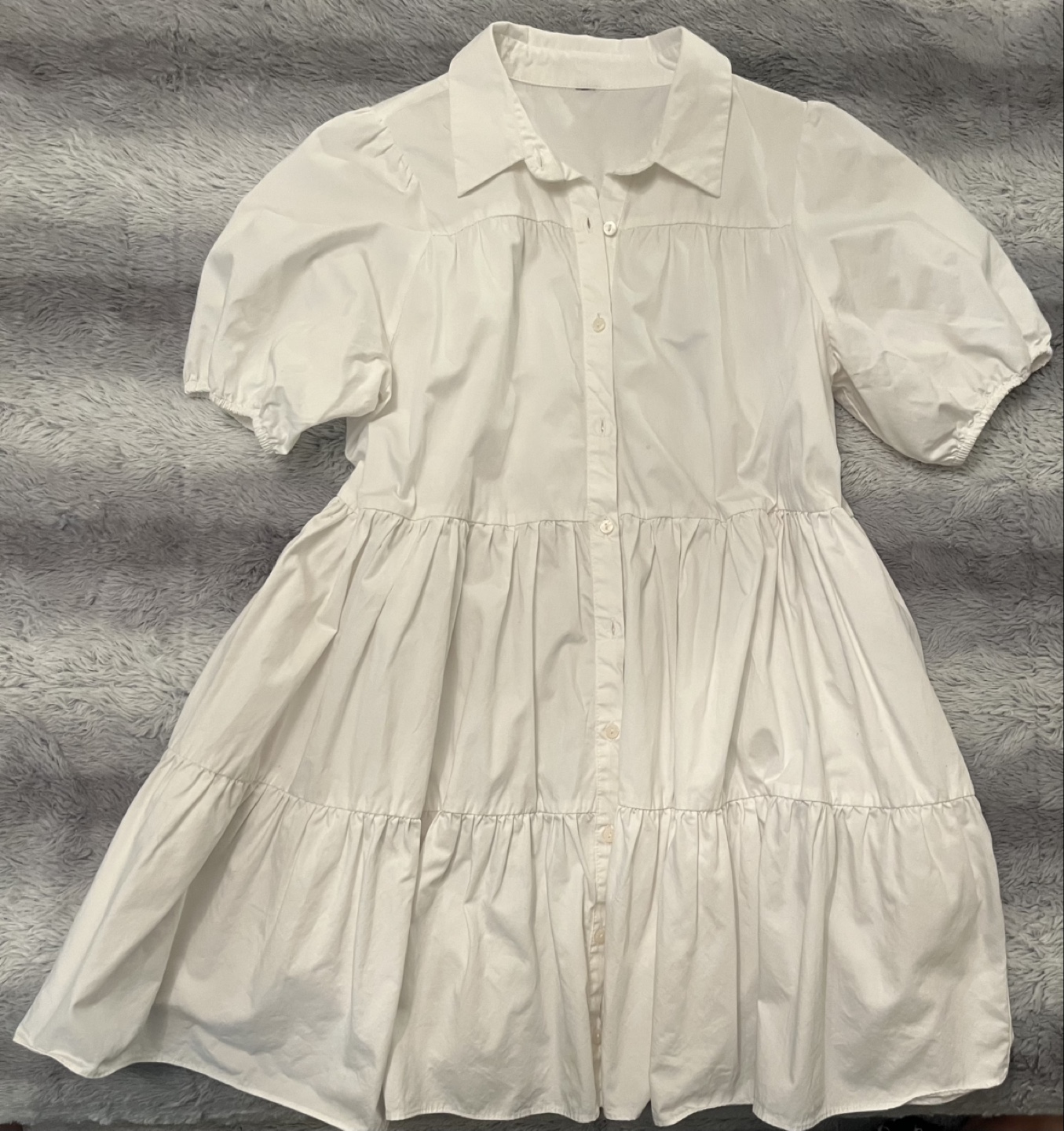 Zara White Tiered Button-Up babydoll Dress